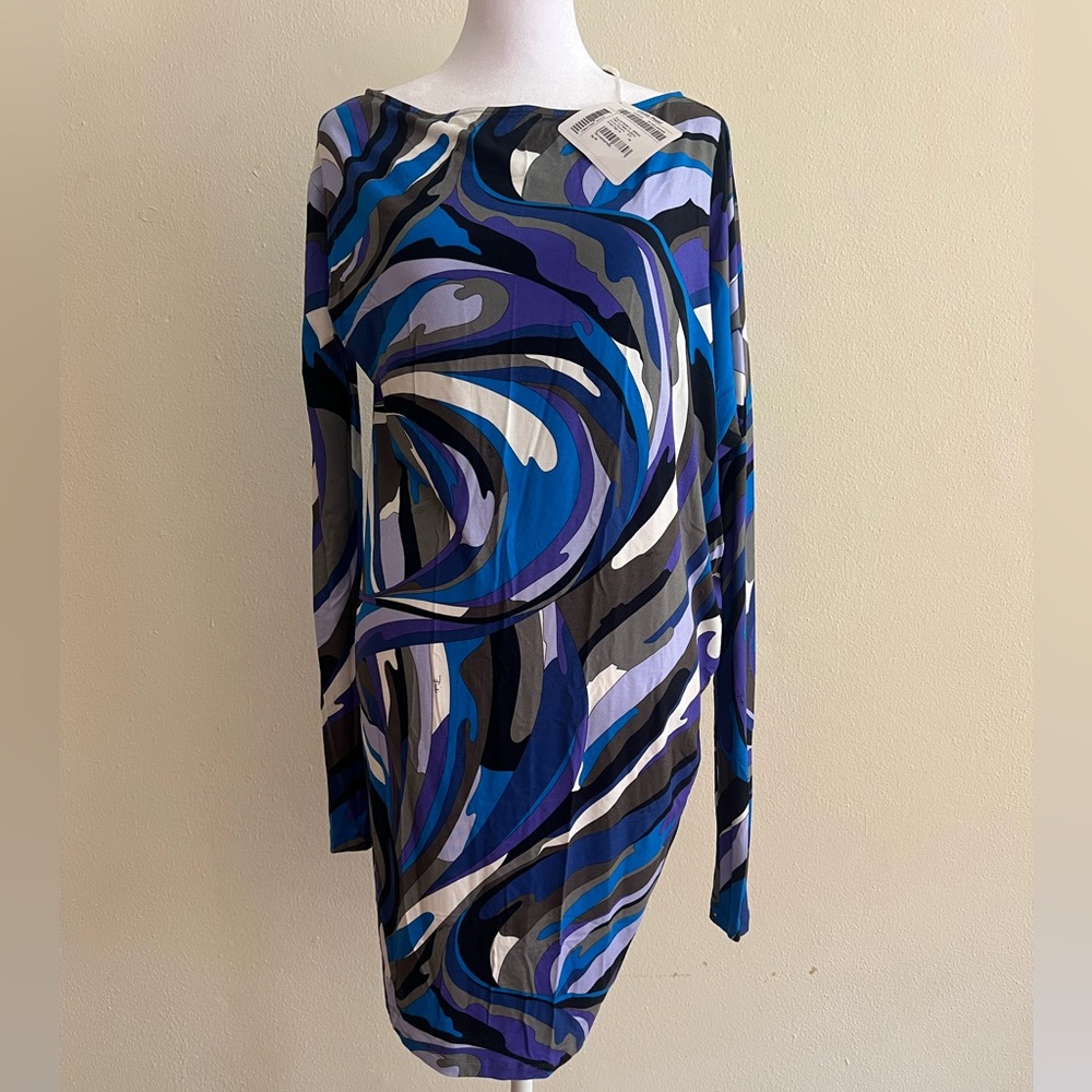 NWT Emilio Pucci Blue and Purple Swirl Dress Italy Size 40 USA 6 Multi Color - Picture 3 of 12